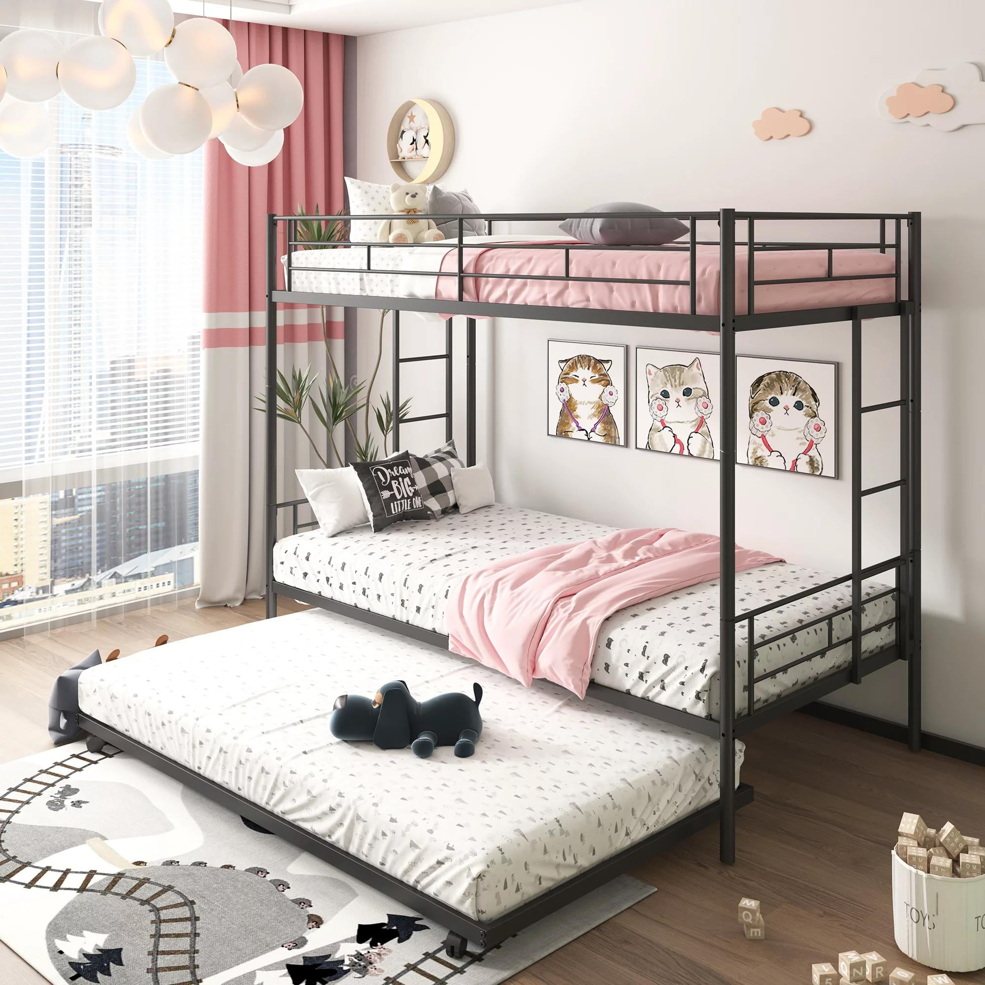 Gewnee Twin Over Twin Bunk Bed With Trundle,Metal Bed Frame Bunk Beds ... inside Maximizing Small Spaces with the Gewnee Twin XL over Queen Bunk Bed's Smart Design