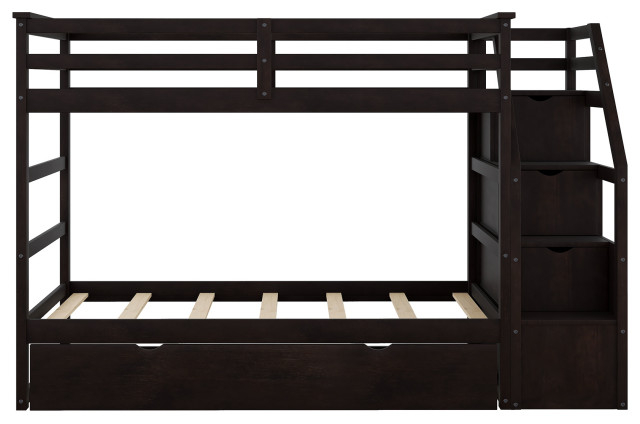 Gewnee Twin-Over-Twin Bunk Bed With Twin Size Trundle In Espresso ... with regard to Gewnee Twin Over Twin & Twin Bunk Beds For 3