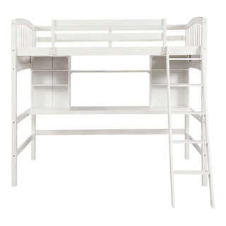 Gewnee Twin Size Loft Bed With Storage Shelves, Desk And Ladder In ... within Gewnee Twin Loft Bed With Desk And Storage Wardrobe