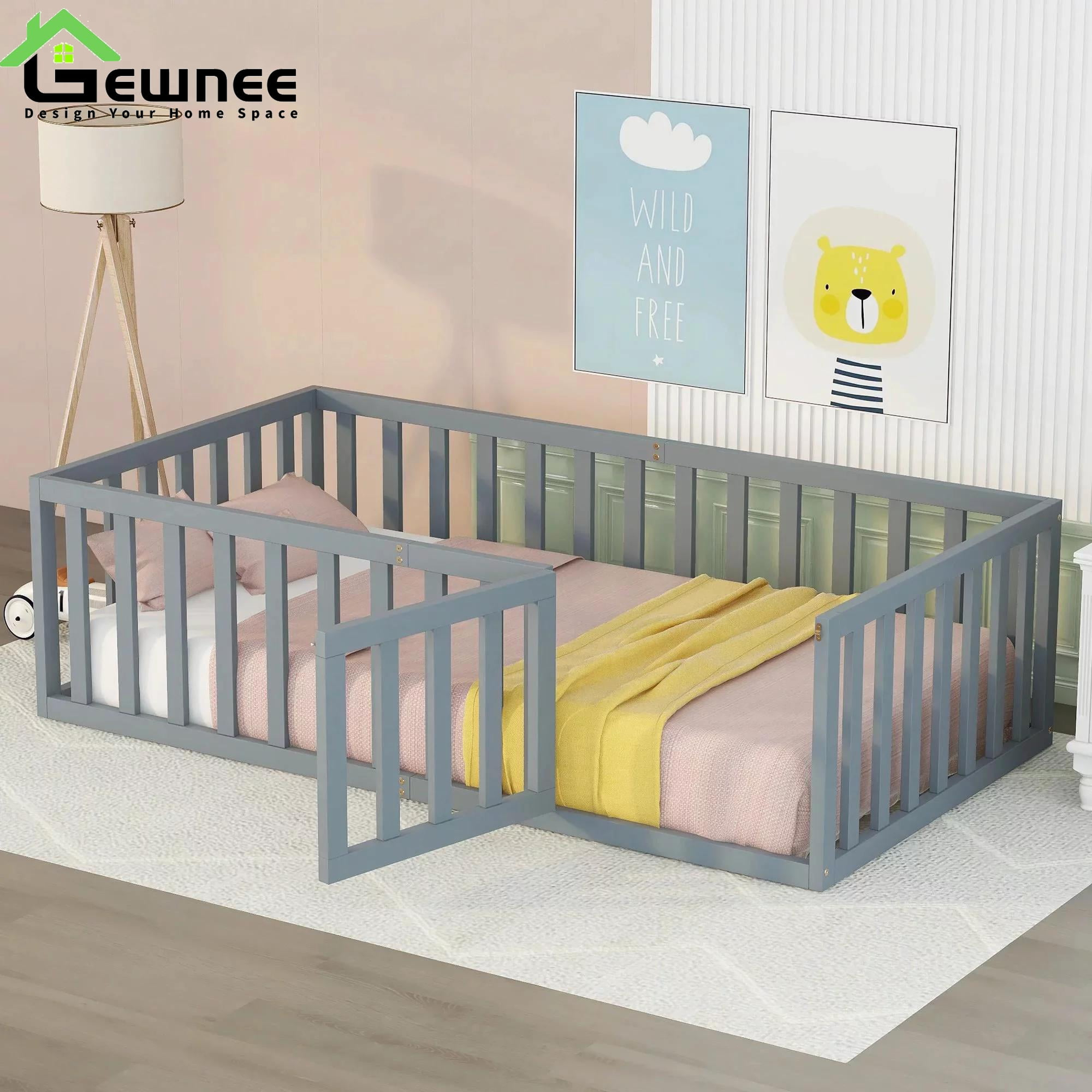 Gewnee Twin Size Montessori Bed For Toddler, Wood Floor Bed Frame With ... pertaining to Gewnee Twin House Beds A Parent's Guide to Comfort, Safety, and Style