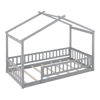 Gewnee Twin Size Wood Bed House Bed Frame With Fence - Transitional ... with Gewnee Twin Size Wood Bed House Bed Frame With Fence