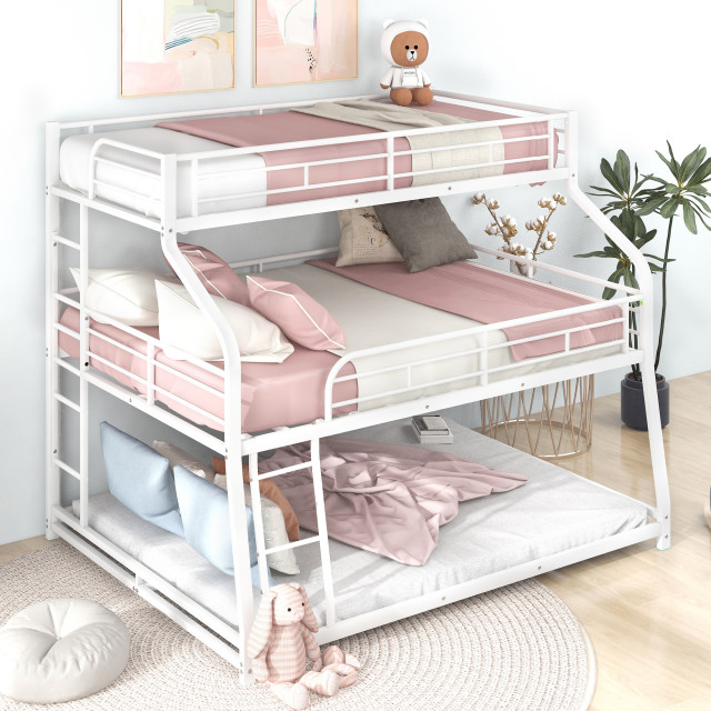 Gewnee Twin Xl/Full Xl/Queen Triple Bunk Bed With Long And Short Ladder ... with Gewnee Twin Xl Over Twin Xl Metal Bunk Bed