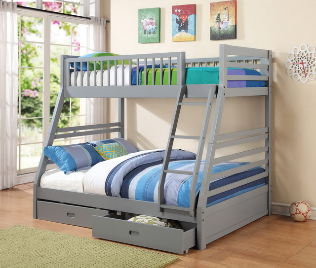 Grey Twin Over Full Bunk Bed With Storage Drawers - Modern - Bunk Beds ... for Gewnee Wooden Twin Over Full Bunk Bed With Storage Drawers In Gray