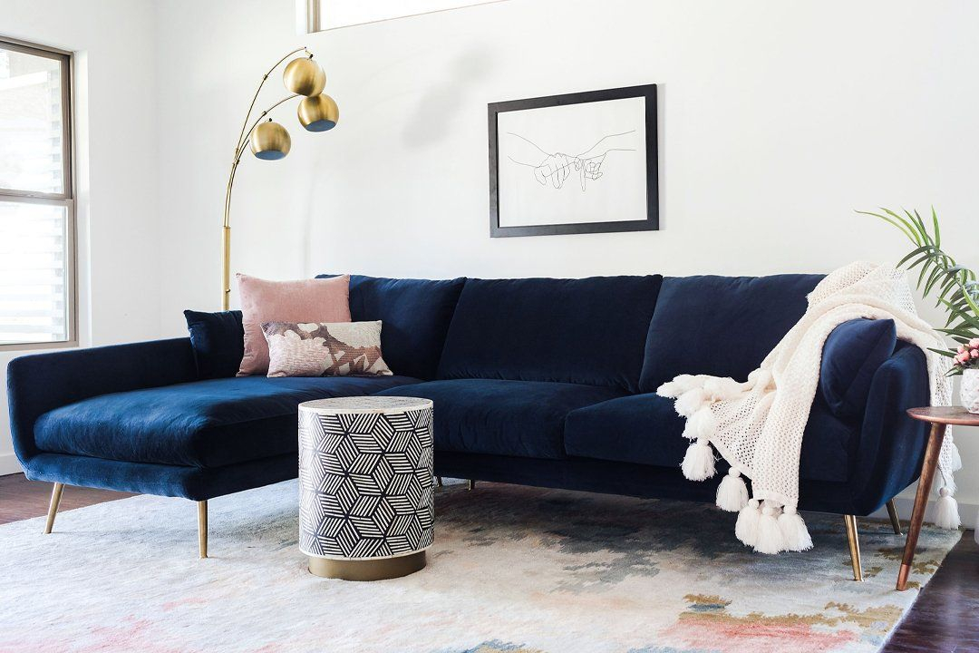 Harlow Sectional Sofa (Blue Velvet) - Edloe Finch Furniture Co. | Blue ... with Unveiling the Allure of the Celestine Modern Pillow Back Sectional