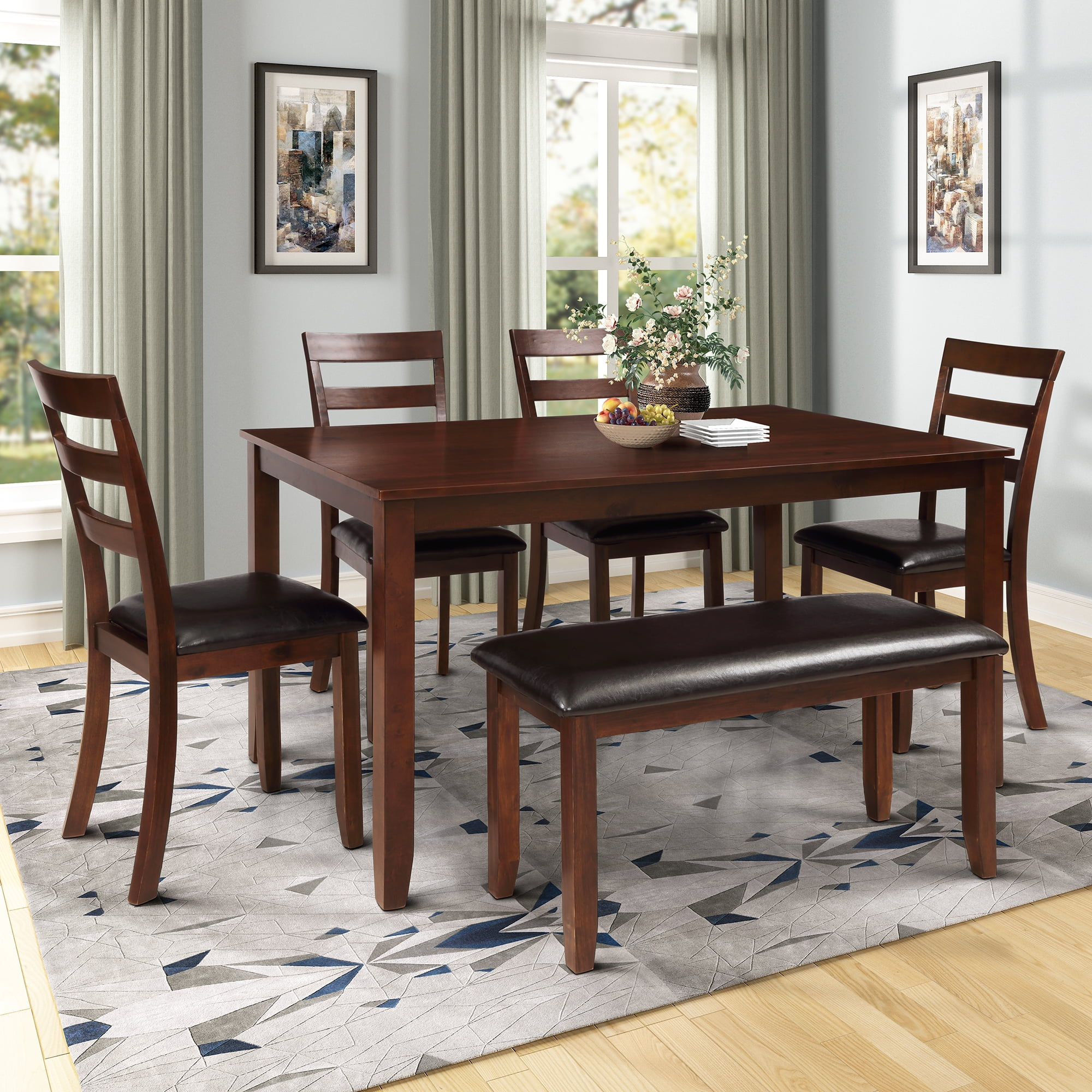 Harper&Bright Designs 6-Piece Dining Room Table Set With 4 Ladder ... regarding 6-Piece Table With 12" Leaf And 4 Wood Chairs With Bench, Espresso