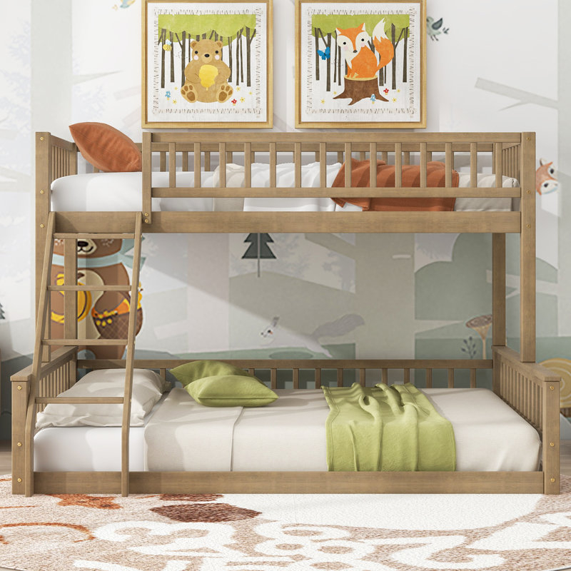 Harriet Bee Twin Xl Over Queen Bunk Bed With Ladder And Guardrails ... regarding Gewnee Twin Xl Over Queen Bunk Bed With Ladder And Guardrails, Walnut
