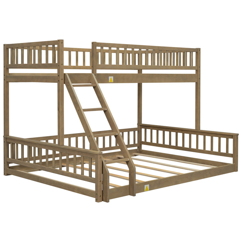 Harriet Bee Twin Xl Over Queen Bunk Bed With Ladder And Guardrails ... throughout Gewnee Twin Xl Over Queen Bunk Bed With Ladder And Guardrails, Walnut
