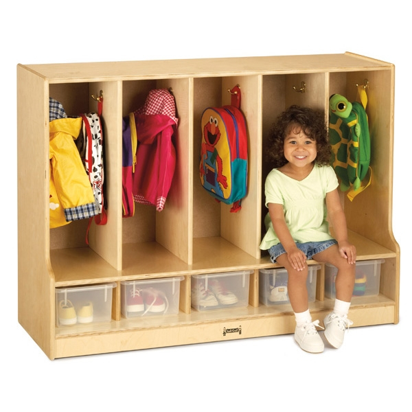 Harrison2Inspire-Toddler 5 Section Coat Locker With Step - With Clear ... inside Rainbow Accents Toddler 5 Section Coat Locker With Step - With Trays - Blue