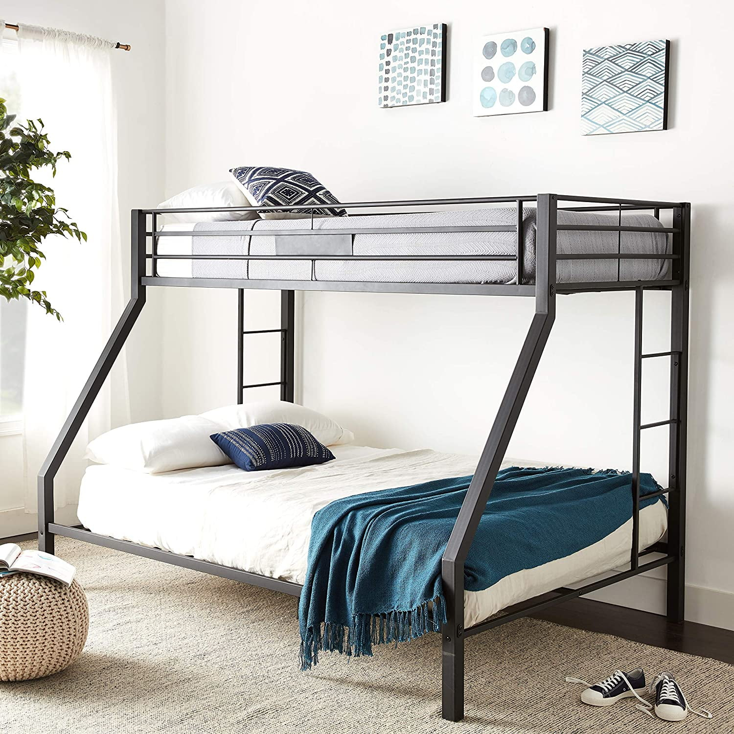 Heavy Duty Twin Xl Over Queen Bunk Bed With Ladders, Guardrails, Space ... with Maximizing Small Spaces with the Gewnee Twin XL over Queen Bunk Bed's Smart Design