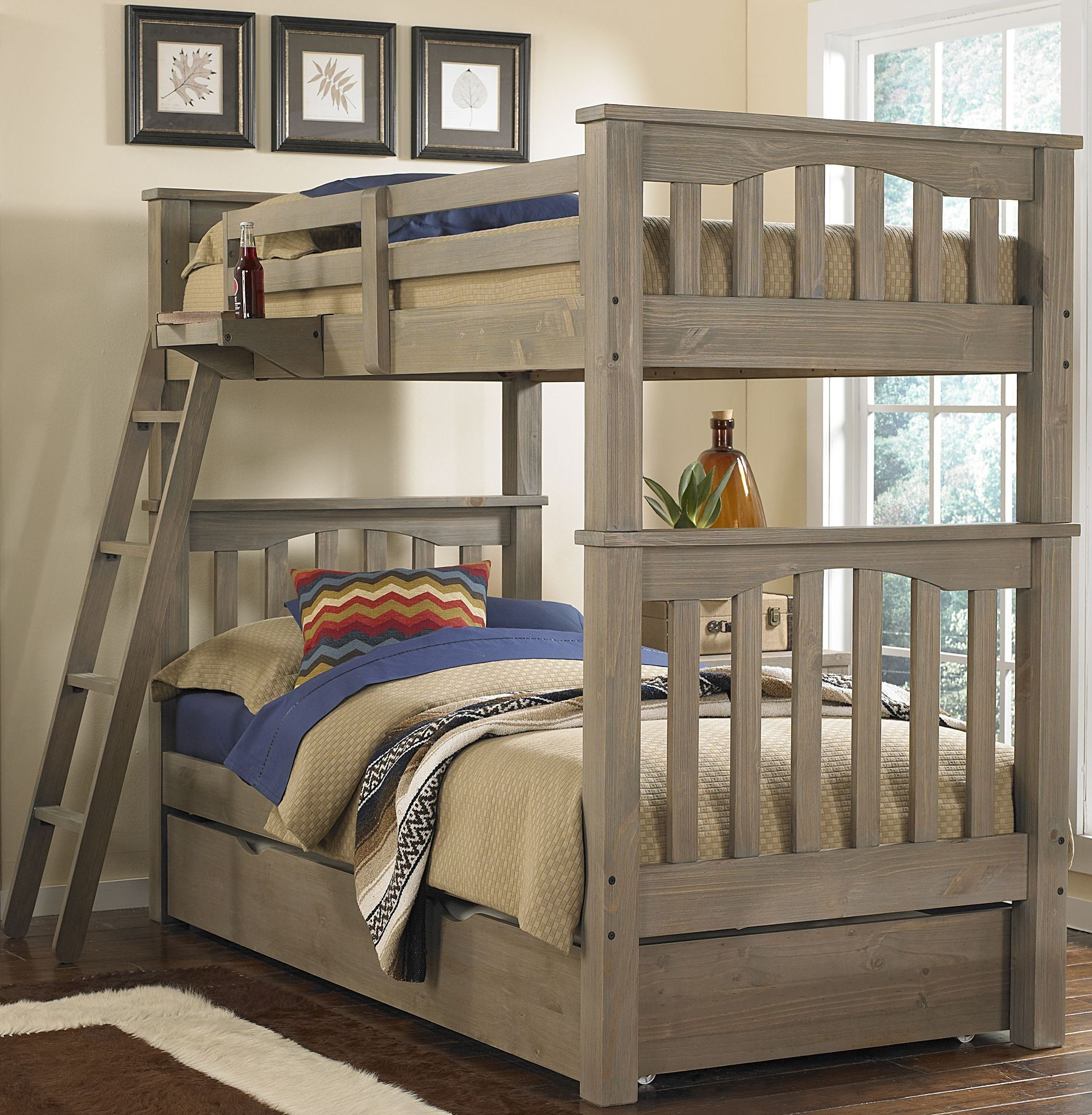 Highlands Harper Driftwood Twin Over Twin Bunk Bed With Trundle From Ne ... intended for Gewnee Wooden Twin Over Full Bunk Bed With Storage Drawers In Gray