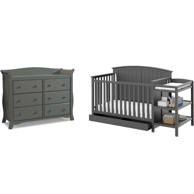 Home Square Convertible Wooden Combo With Wood 6-Drawer Double Dresser ... with 6-Drawer Double Dresser With Baby Crib And Changing Table Set In Slate Gray