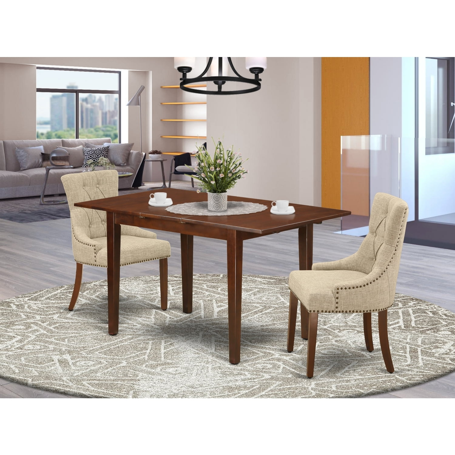Homestock Coastal Cool 3Pc Dinette Set Includes A Rectangular Kitchen ... regarding 3-Piece Set, Kitchen Table, 2 Parson Chairs-Doeskin Fabric, Mahogany