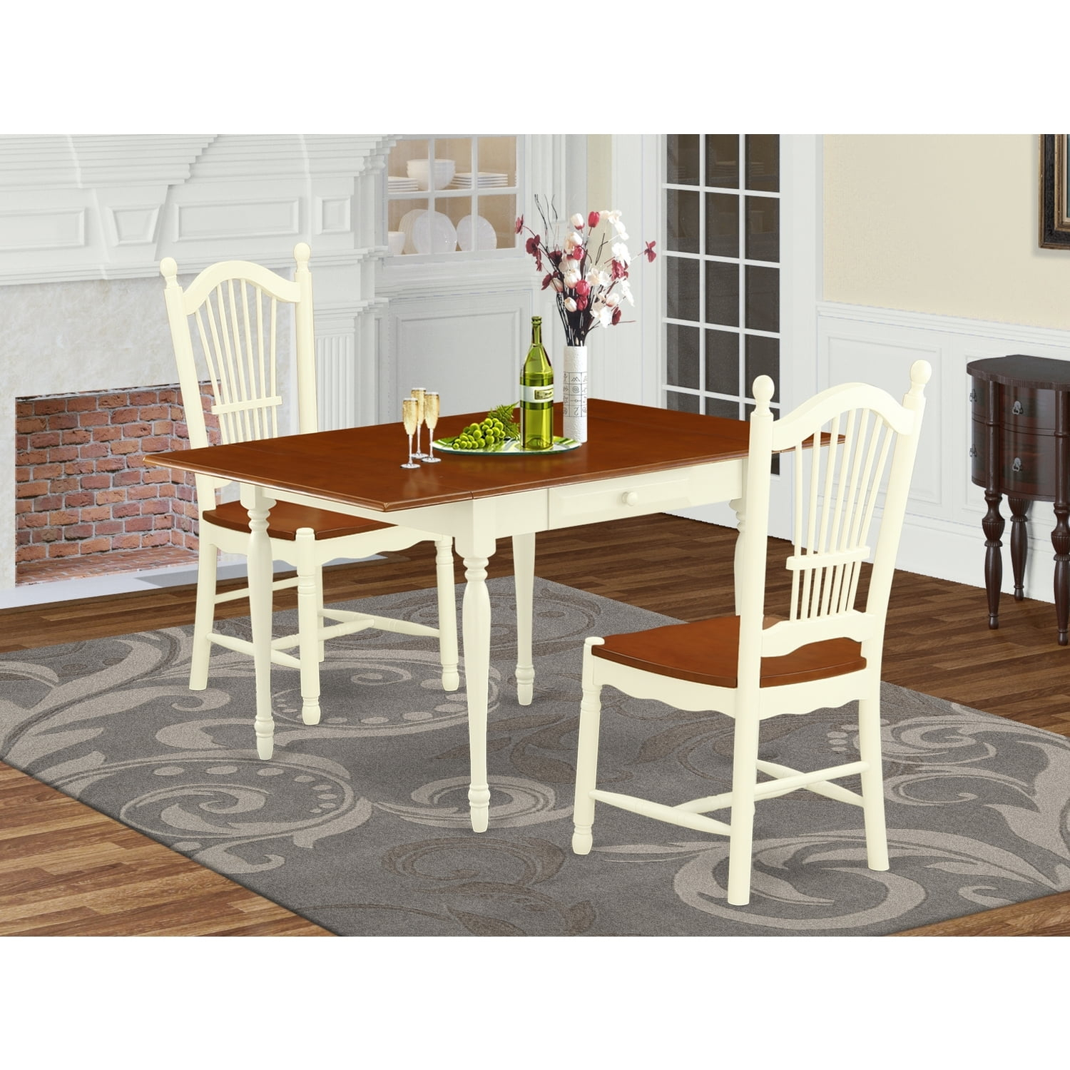 Homestock Gothic Glamour 3Pc Kitchen Table Set Offers A Wood Table And ... regarding 3-Piece Set, A Round Small Table, 2 Leather Kitchen Chairs, Buttermilk/Cherry