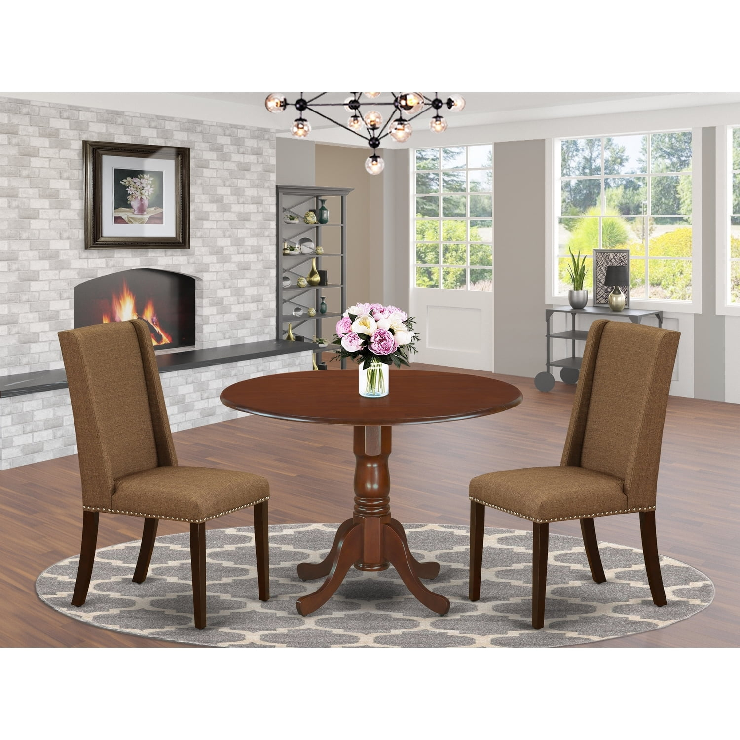 Homestock Medieval Majesty 3-Pc Kitchen Table & Chairs Set Included A ... in 3-Piece Kitchen Set Table, 2 Chairs, Brown Beige Dining Chairs Seat