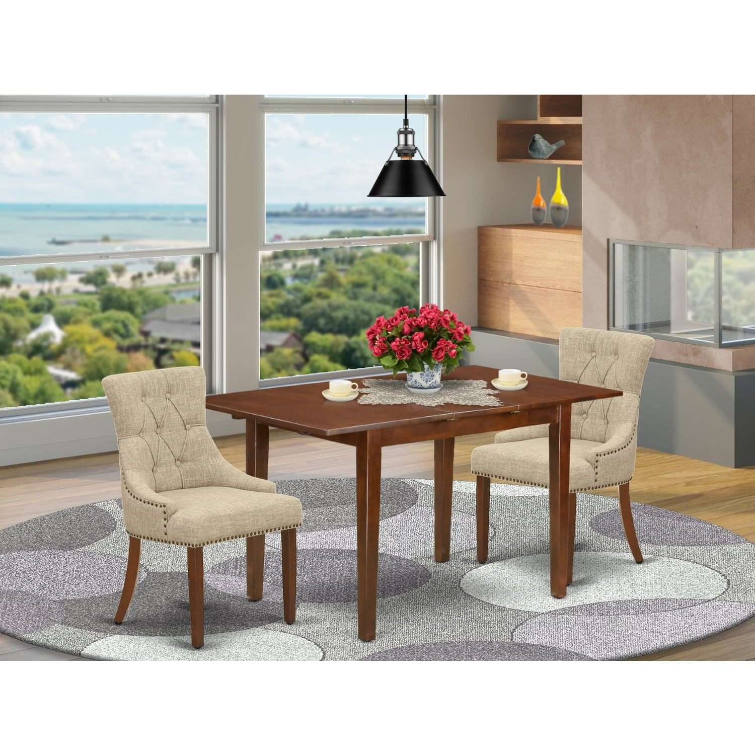 Homestock Natural Beauty 3Pc Dinette Set Includes A Rectangular Kitchen ... with regard to Mahogany Wood Kitchen Tables A Timeless Investment
