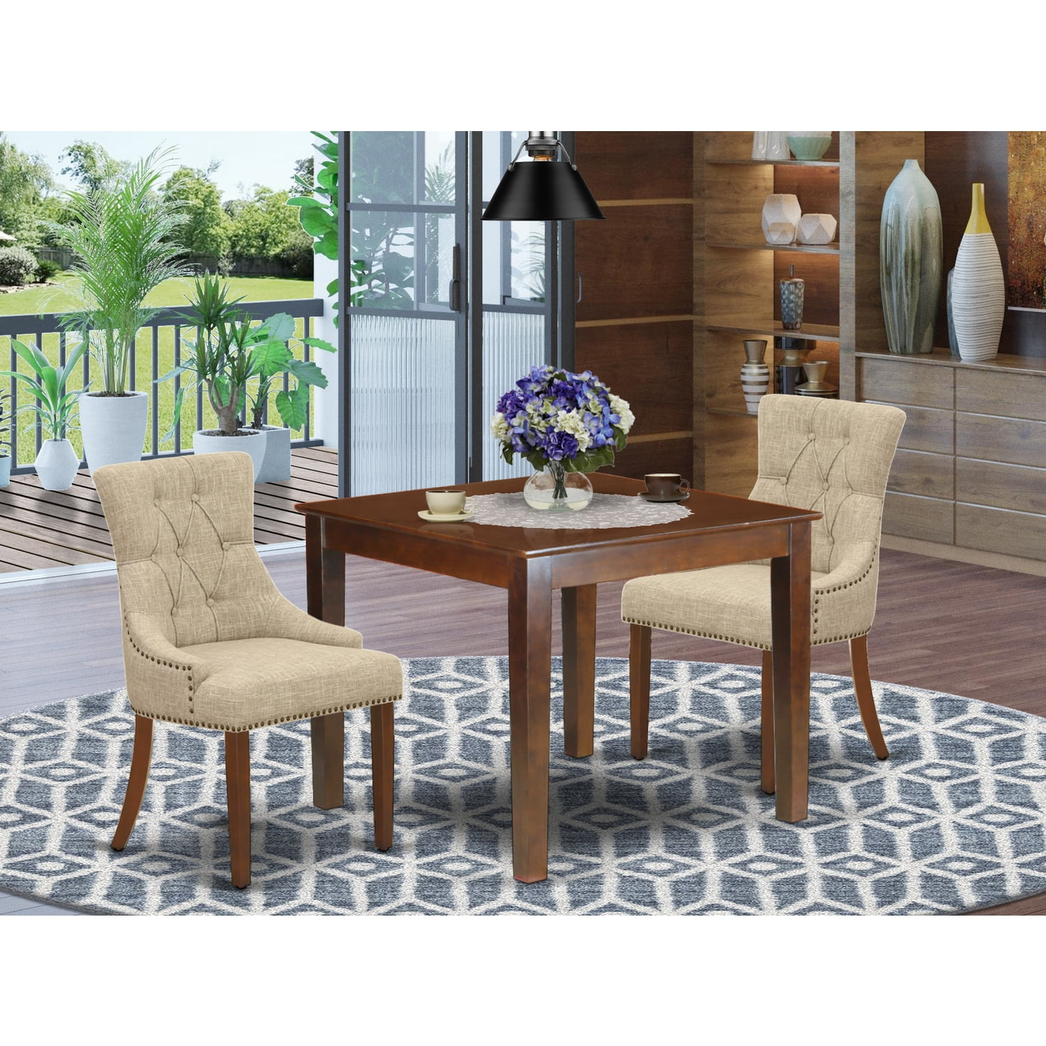 Homestock Vintage Variety 3Pc Dinette Set Includes A Square Kitchen ... with regard to 3-Piece Set, Kitchen Table, 2 Parson Chairs-Doeskin Fabric, Mahogany