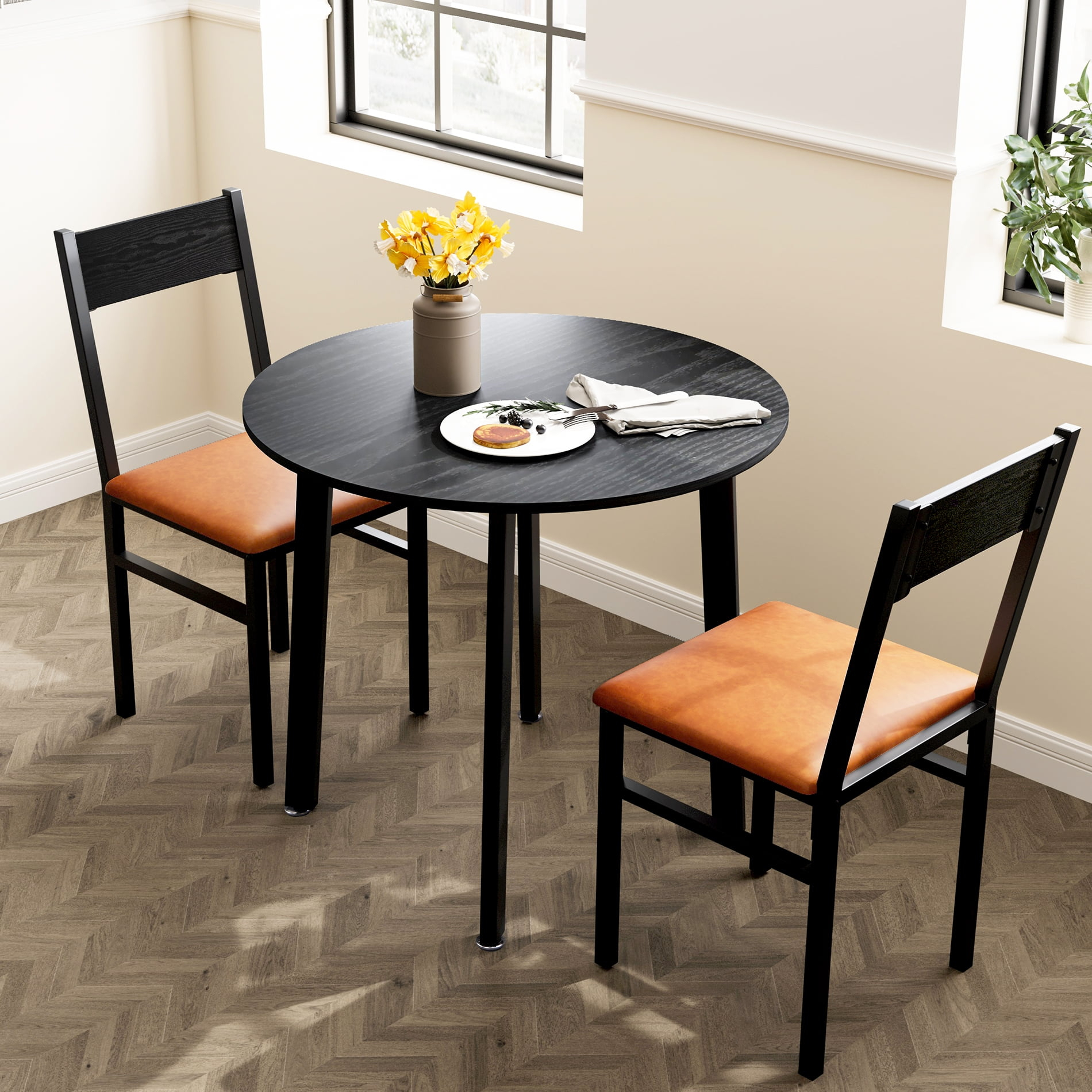 Homury 3 Piece Dining Table Set With Cushioned Chair Small Kitchen ... inside 3-Piece Dinette Set, Dining Table And 2 Kitchen Chairs With Cushion