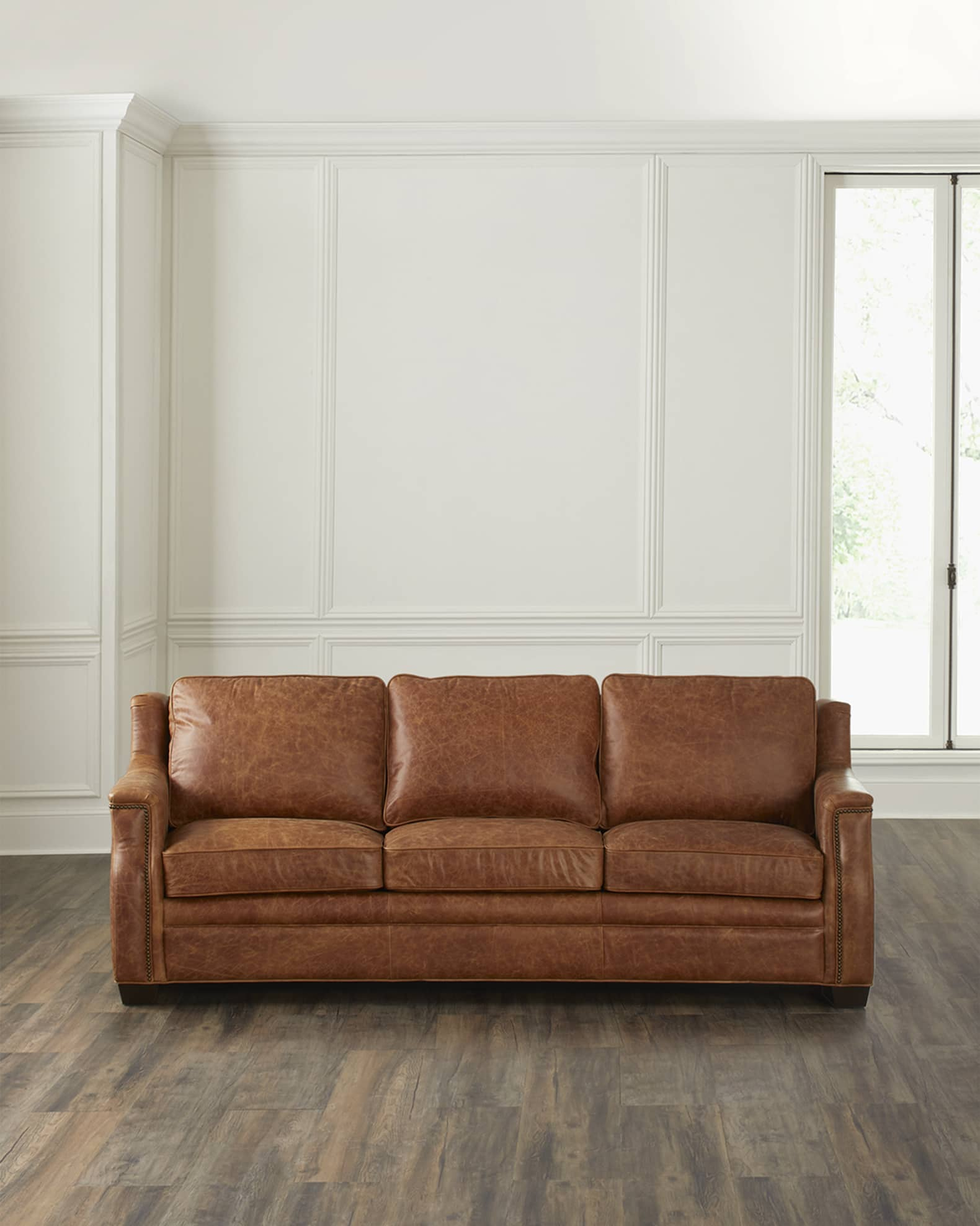 Hooker Furniture Yates Leather Sofa, 92.5" | Neiman Marcus with regard to Hooker Furniture Ss727-Phz3 Miles 84"W Leather Sofa - Oslo Pebble