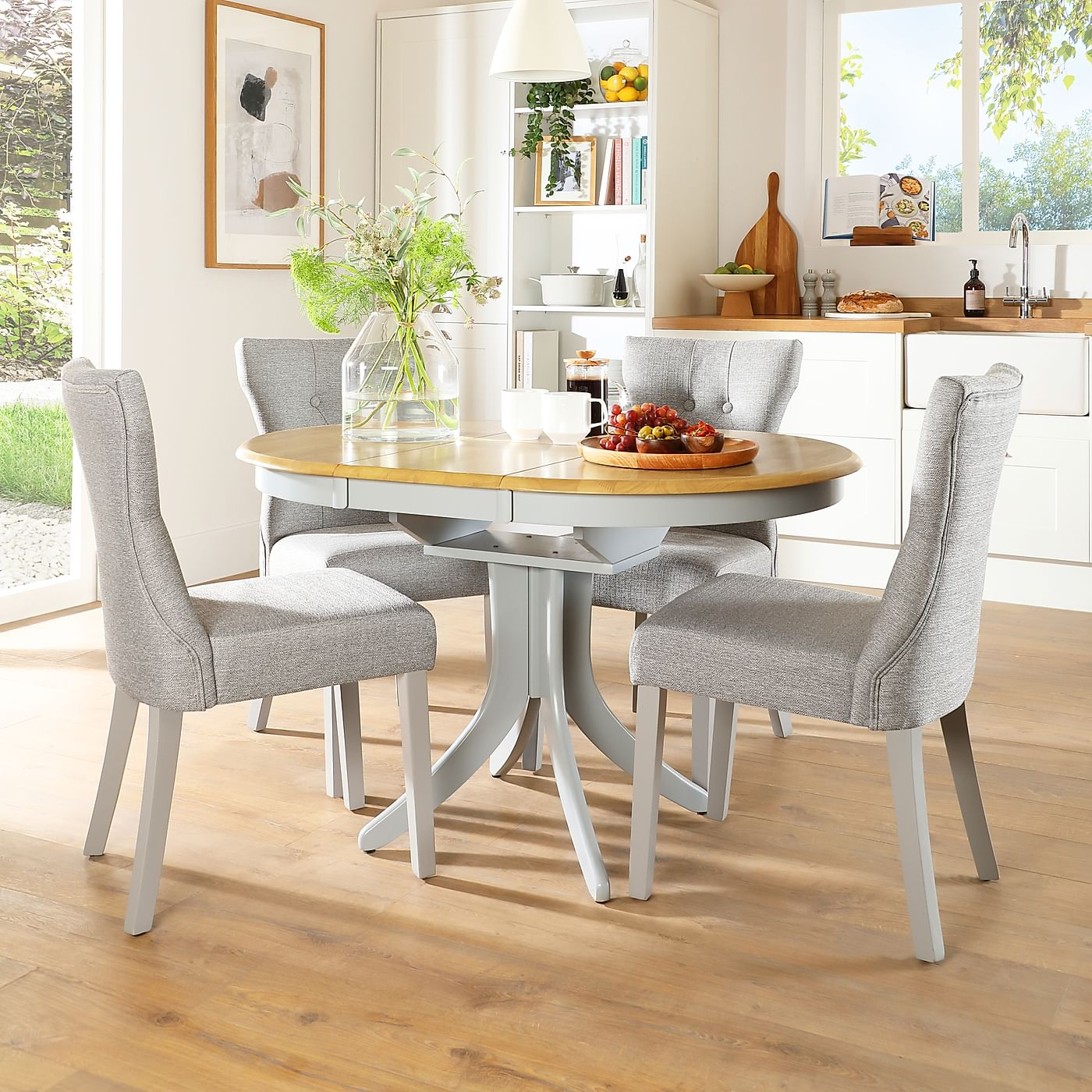 Hudson Round Painted Grey And Oak Extending Dining Table With 6 Bewley ... with regard to Enhancing Your Home A Deep Dive into the World of Round Dining Tables