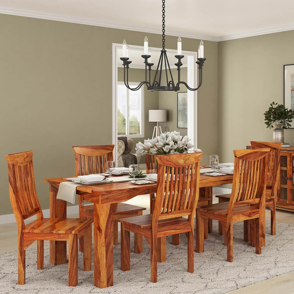 Idaho Modern Rustic Solid Wood Dining Table & Chair Set within 3-Piece Table Set Table And 2 Wood Seat Dining Chairs, Oak Finish