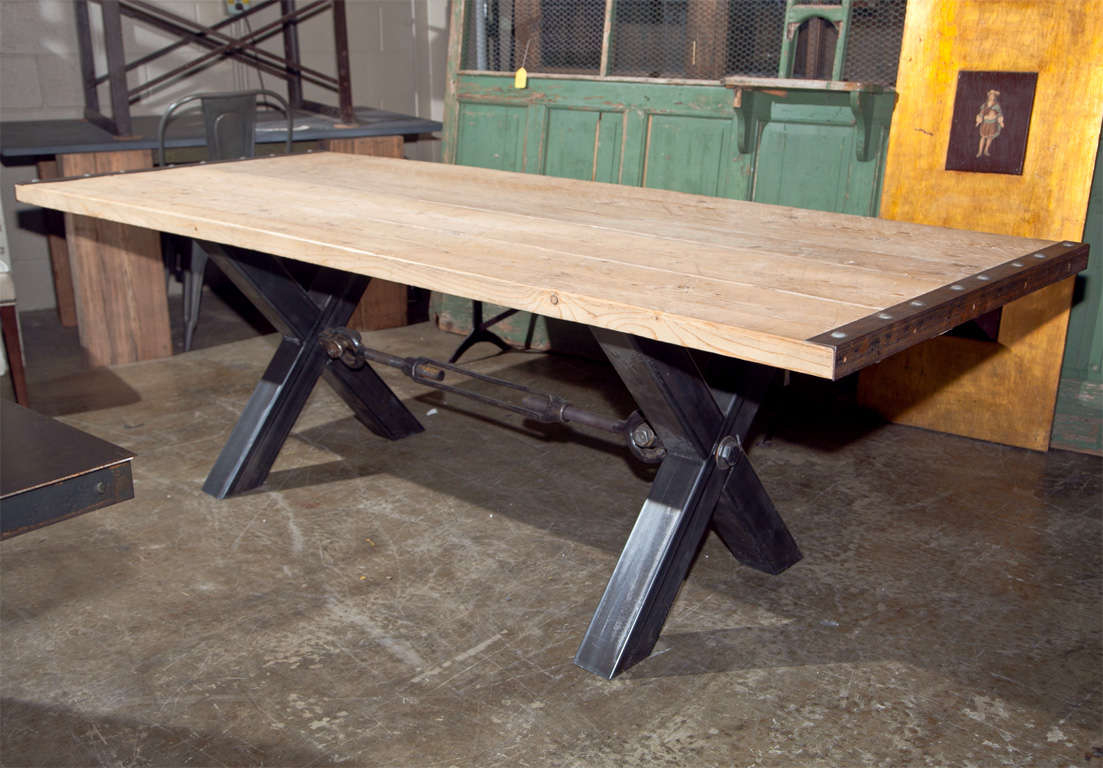 Industrial Style Steel Base Dining Table At 1Stdibs | Industrial Style ... with regard to Chestnut Cedar Top Dining Table, Industrial Metal Base & Industrial Style