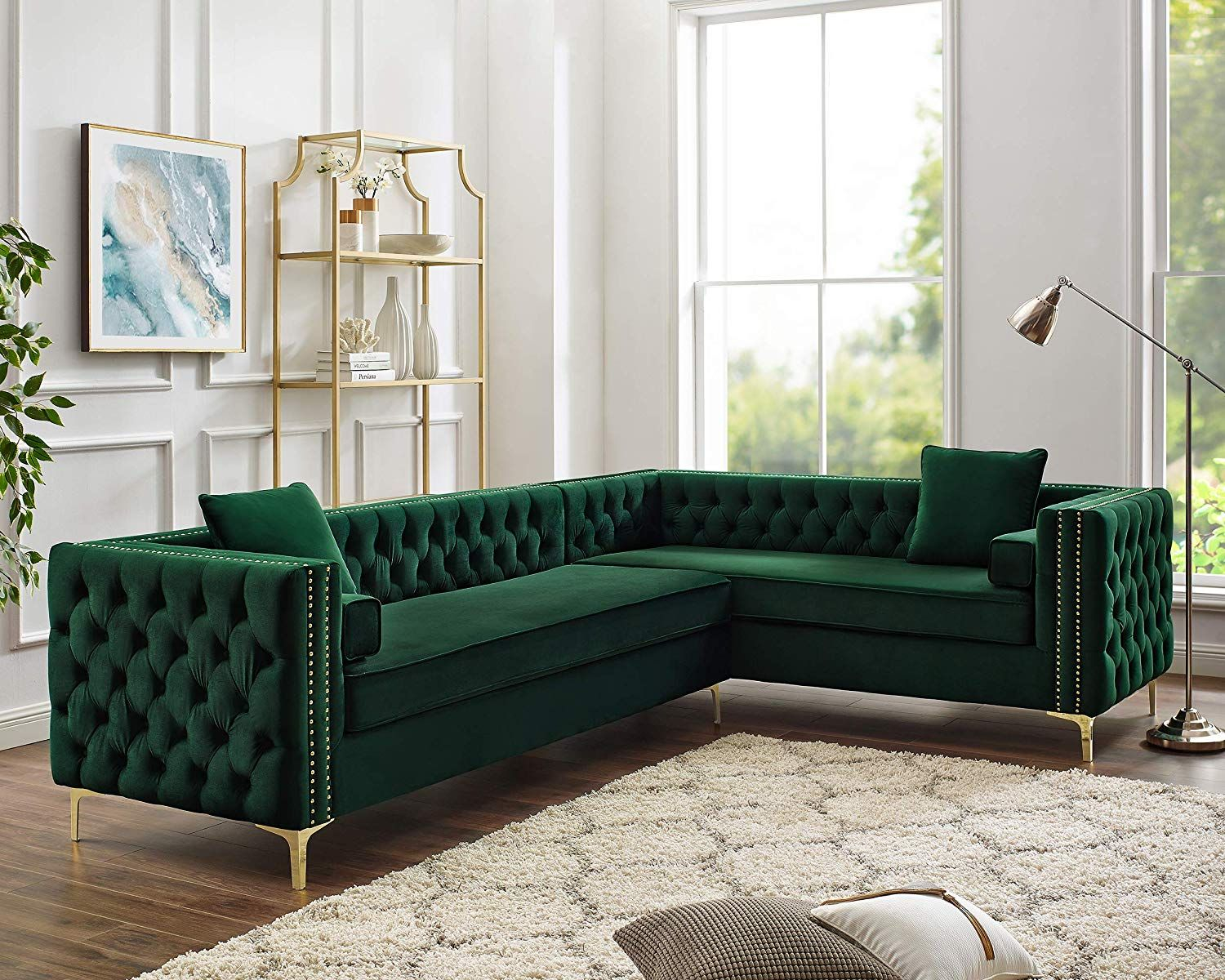 Inspired Home Green Corner Sectional Sofa - Design: Giovanni | 120 ... inside Castle Modern Pillow Back Velvet Right-Facing Upholstered Sectional In Green