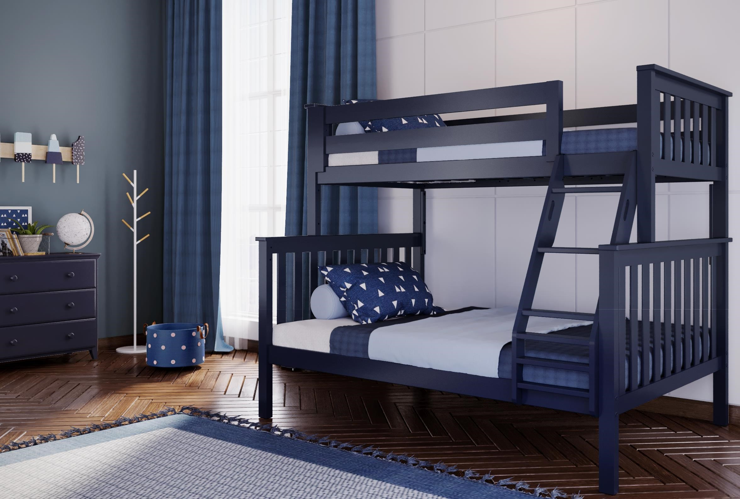 Jackpot Kids Bunk Beds Kent Twin/Full Bunk Bed In Blue W/Angle Ladder ... for Rosebery Kids Full Over Full Metal Bunk Bed In Blue