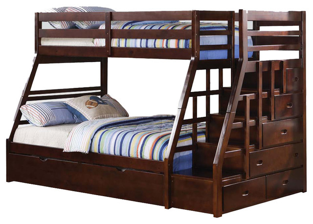 Jason Bunk Bed With Storage Ladder And Trundle, Espresso, Twin Over ... throughout Jason Bunk Bed With Storage Ladder And Trundle, Espresso, Twin Over Full