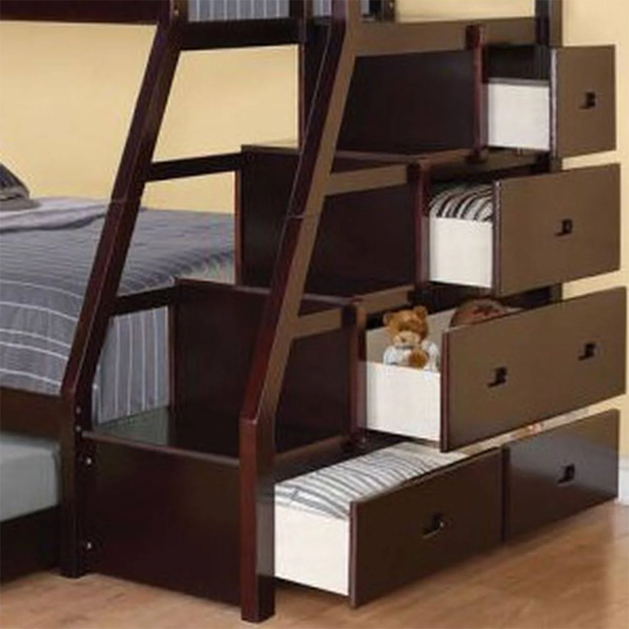 Jason Twin Over Full Bunk Bed With Storage Ladder And Trundle with Jason Bunk Bed With Storage Ladder And Trundle, Espresso, Twin Over Full