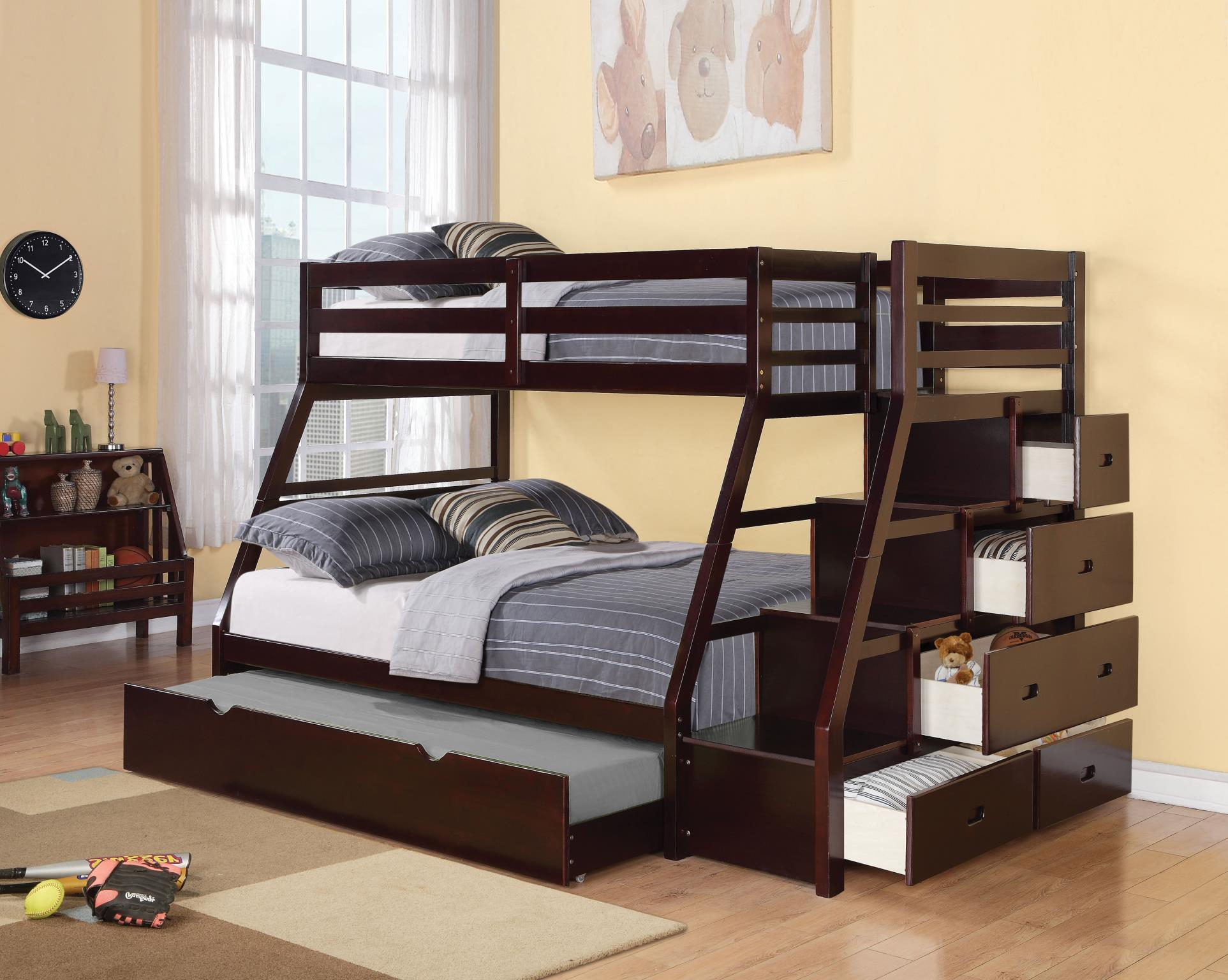 Jason Twin Over Full Bunk Bed With Storage Ladder And Trundle within Jason Bunk Bed With Storage Ladder And Trundle, Espresso, Twin Over Full