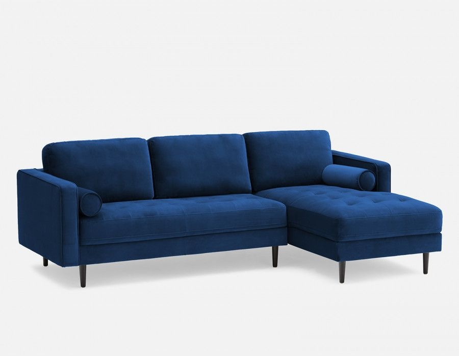 Kinsey Blue Velvet Right-Facing Sectional Sofa | Structube In 2020 ... throughout Celestine Modern Pillow Back Velvet Right-Facing Upholstered Sectional In Blue