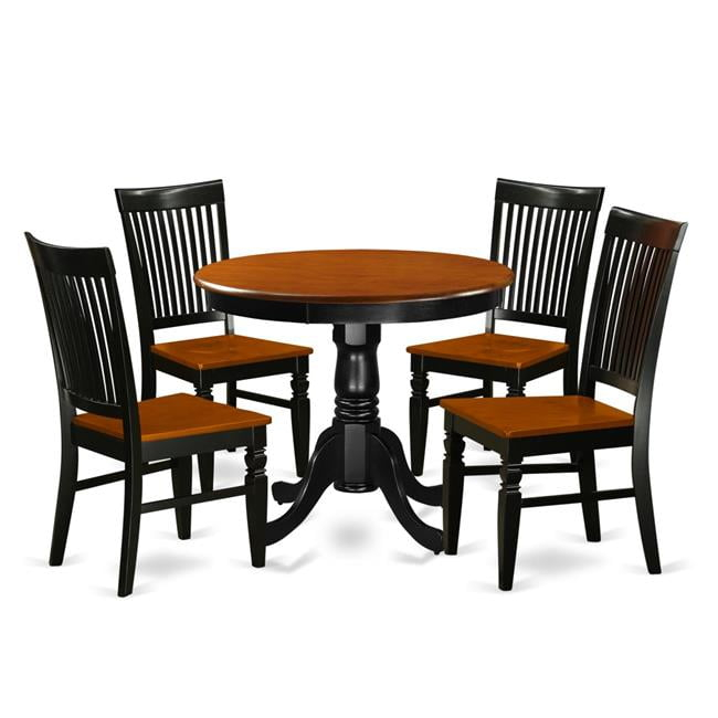 Kitchen Table Set With A Dining Table & 4 Wood Seat Kitchen Chairs, 5 ... throughout 5-Piece Table Set, Table And 4 Wooden Chairs, Black/Cherry