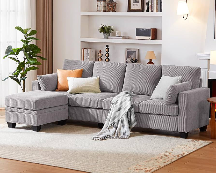 Klaar Fossiel Stad Bloem Corduroy Sectional Sofa Afname Ontoegankelijk ... pertaining to Acme Furniture Tavia Corduroy Fabric L-Shaped Sectional With 6 Pillows In Gray