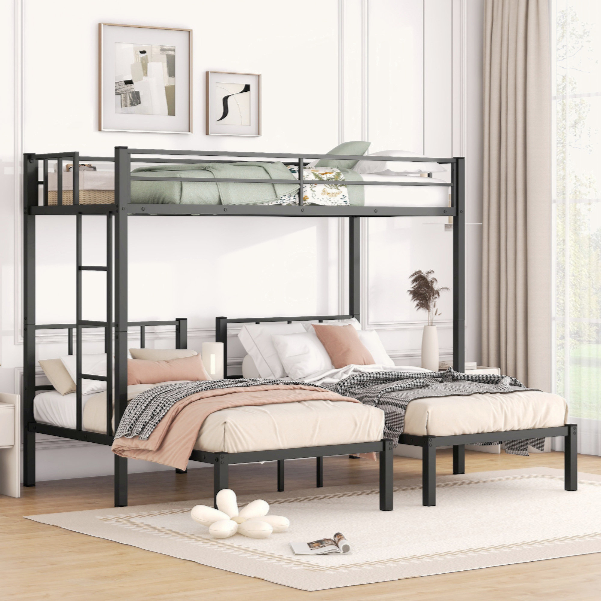 Latitude Run® Twin Over Twin & Twin Bunk Beds For 3, Twin Xl Over Twin ... regarding Safety First Exploring Key Features in Gewnee Twin XL over Twin XL Metal Bunk Beds