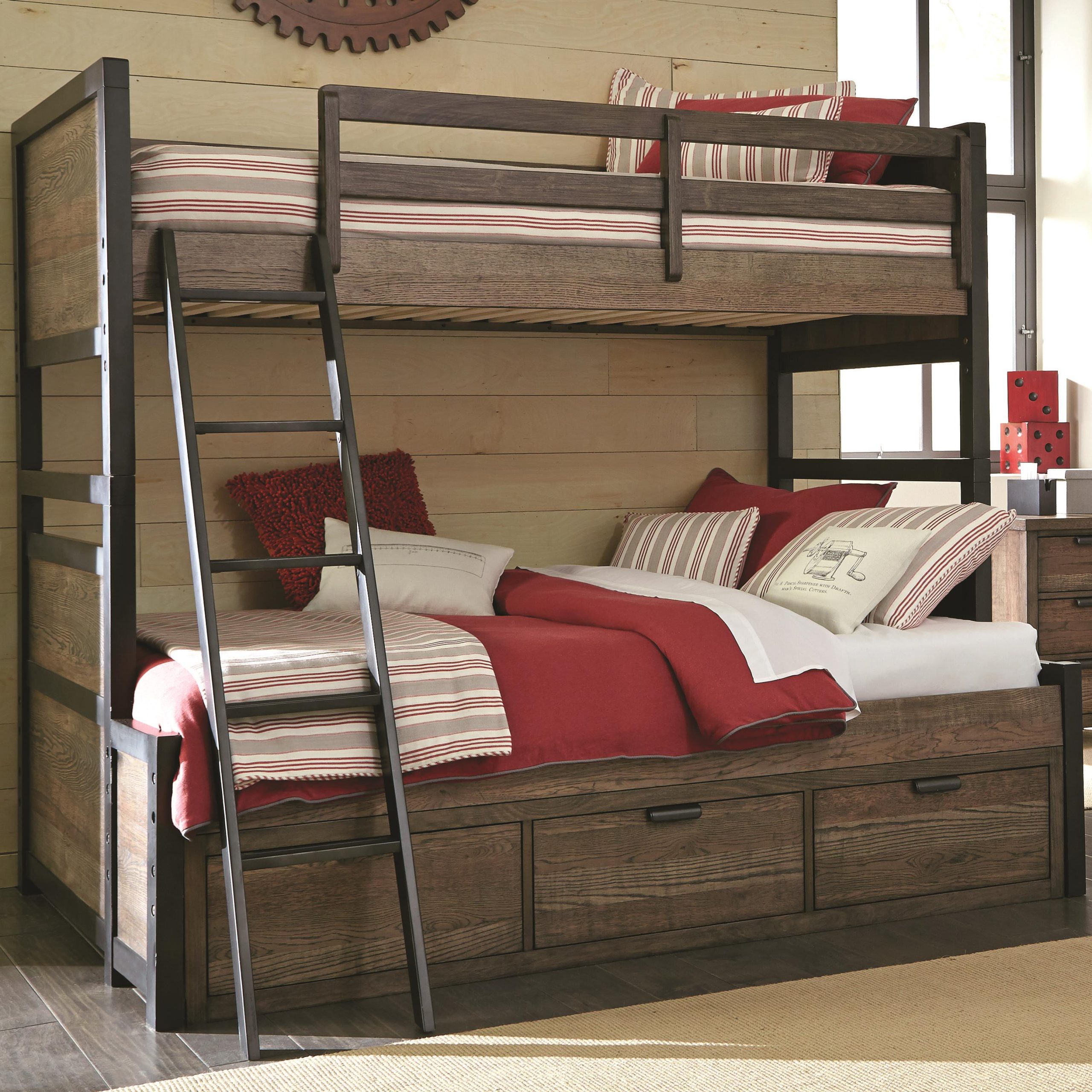 Legacy Classic Kids Fulton County Twin Over Full Bunk Bed With 3 ... intended for Gewnee Wooden Twin Over Full Bunk Bed With Storage Drawers In Gray