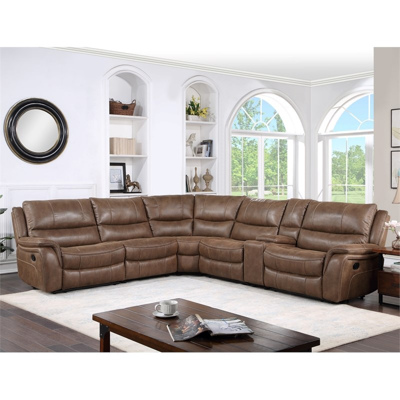 Lehi Cocoa Brown Faux Leather 6-Piece Manual Reclining Sectional ... with Bowery Hill Transitional 3-Piece Microfiber Reclining Sectional In Cocoa Brown