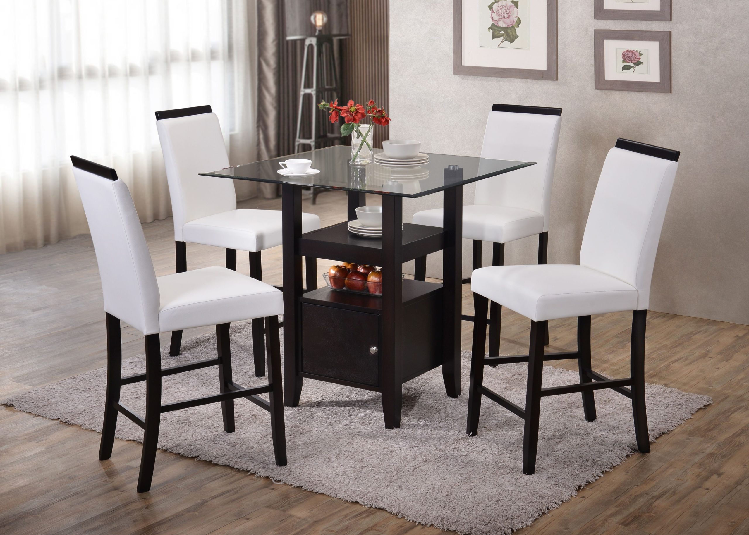 Lenn 5-Piece Counter Height Dining Set, 35" Square, Transitional ... within 5 Pc Counter Height Set - Counter Height Table And 4 Dining Chairs