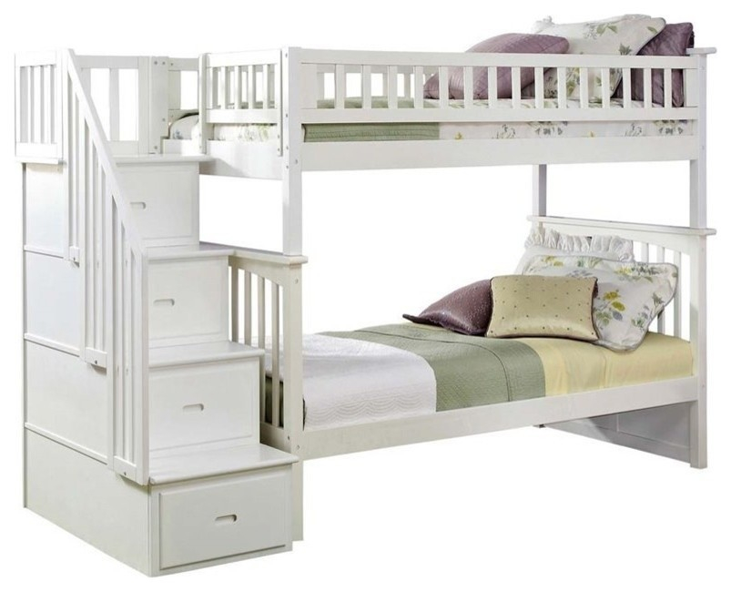 Leo & Lacey Full Over Full Staircase Bunk Bed In White - Transitional ... in Choosing the Right Mattress for Your Leo & Lacey Trundle Bunk Bed