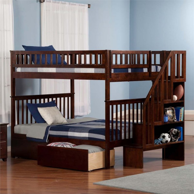 Leo & Lacey Full Over Full Staircase Storage Bunk Bed, Full Over Full ... within Choosing the Right Mattress for Your Leo & Lacey Trundle Bunk Bed