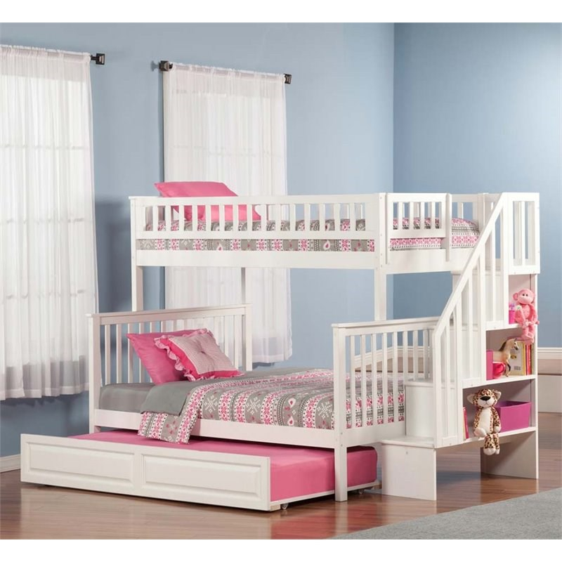 Leo & Lacey Twin Over Full Staircase Trundle Bunk Bed | Homesquare in Leo & Lacey Full Over Full Staircase Trundle Bunk Bed