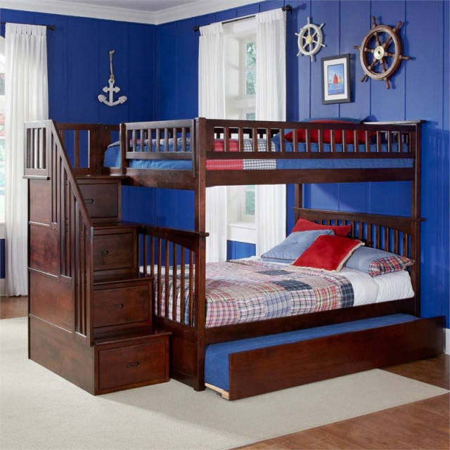Leo & Lacey Twin Over Twin Staircase Trundle Bunk Bed, Full Over Full ... inside Leo & Lacey Full Over Full Staircase Trundle Bunk Bed