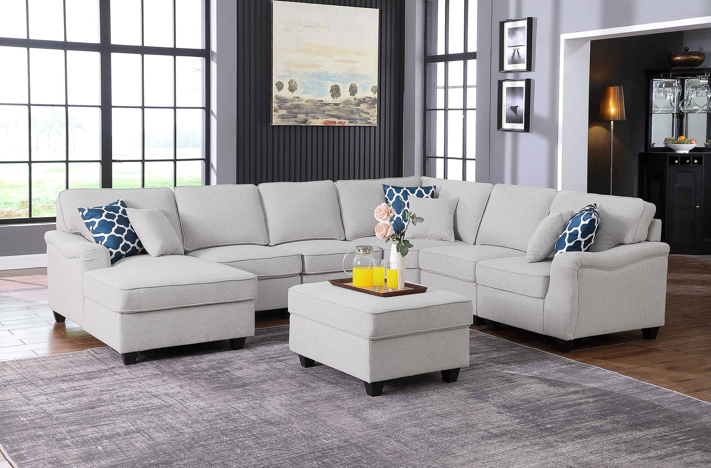 Leo Light Gray Linen 7Pc Modular L-Shape Sectional Sofa Chaise And ... within Transforming Living Spaces An In-depth Look at the Casanova Light Gray Sectional