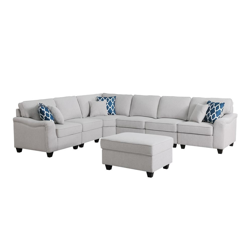 Leo Light Gray Linen Fabric 7Pc Modular L-Shape Sectional Sofa And ... in Transforming Living Spaces An In-depth Look at the Casanova Light Gray Sectional