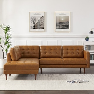 Lester Modern Living Room Top Leather Corner Sectional Couch In Cognac ... within Allen Living Room Chesterfield Cognac Tan Leather Left Corner Sectional Couch