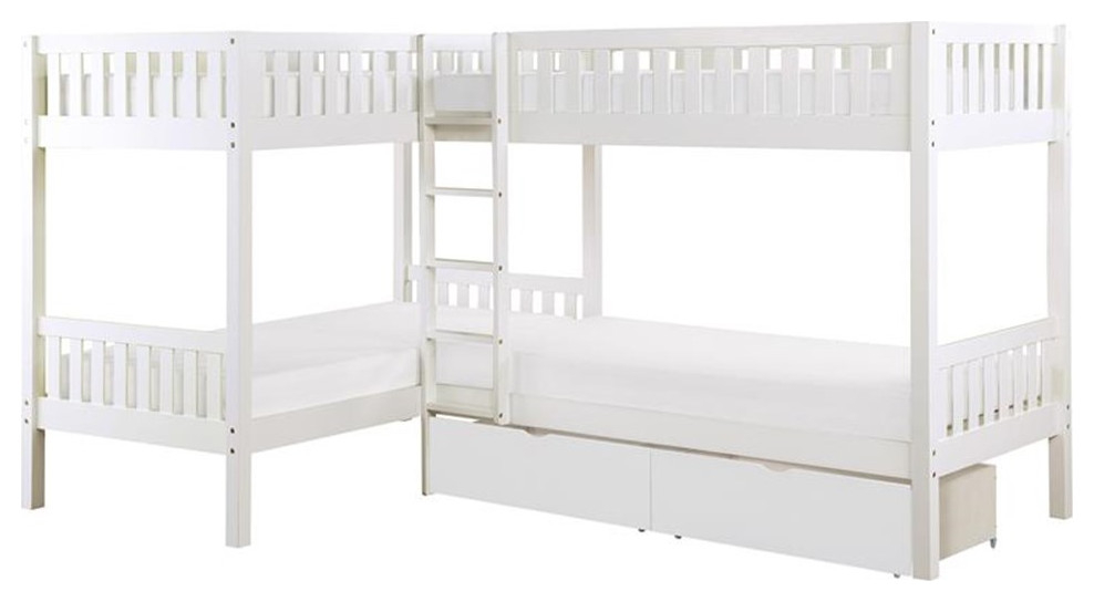 Lexicon Galen Transitional Wood Corner Bunk Bed With Storage Boxes In ... inside Beyond Sleeping The Versatility of the Lexicon Rowe Corner Bunk Bed