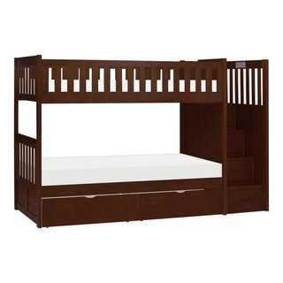 Lexicon Rowe Reversible Step Storage Wood Bunk Bed With Storage Boxes ... with regard to Lexicon Rowe Transitional Wood Corner Bunk Bed With Storage Boxes In Dark Cherry