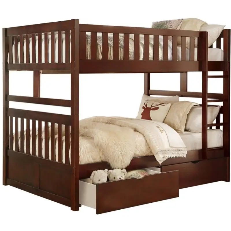 Lexicon Rowe Wood Full Over Full Bunk Bed With Storage Boxes In Dark ... with Lexicon Rowe Transitional Wood Corner Bunk Bed With Storage Boxes In Dark Cherry