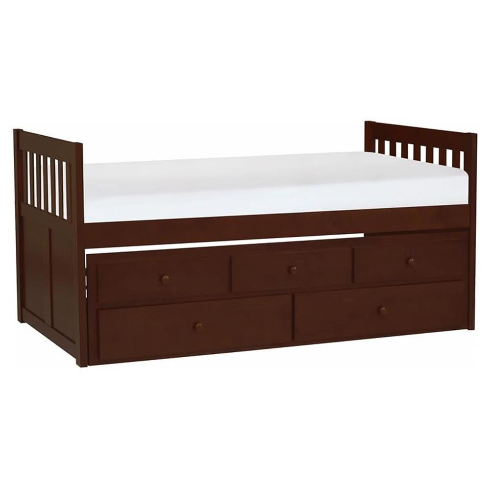 Lexicon Rowe Wood Twin Bed With 2 Drawer Trundle Bed In Dark Cherry ... with regard to Lexicon Rowe Transitional Wood Corner Bunk Bed With Storage Boxes In Dark Cherry