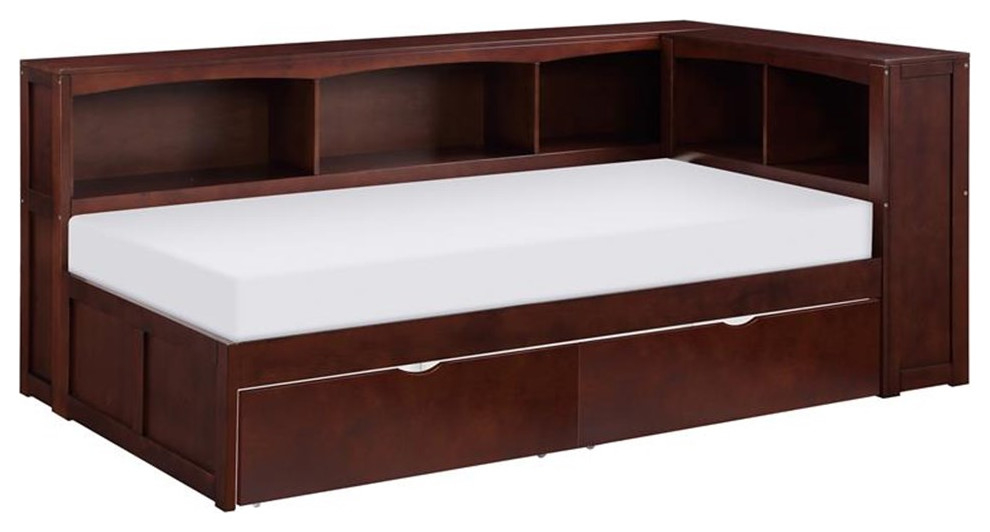 Lexicon Rowe Wood Twin Bookcase Corner Bed With Storage Boxes In Dark ... with regard to Beyond Sleeping The Versatility of the Lexicon Rowe Corner Bunk Bed