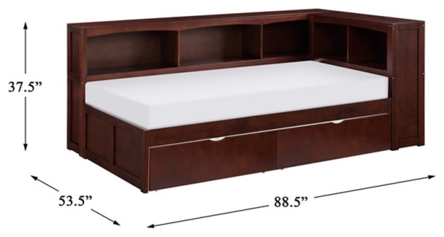 Lexicon Rowe Wood Twin Bookcase Corner Bed With Storage Boxes In Dark ... within Lexicon Rowe Transitional Wood Corner Bunk Bed With Storage Boxes In Dark Cherry